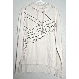 Adidas Hoodie Sweatshirt Men's Size Small Cream Logo‎ Pocket Drawstring